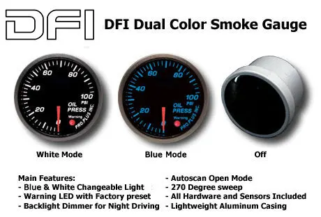 Dfi Blue/White Smoke Lens Gauge 52Mm - Oil Pressure (Bar) 1