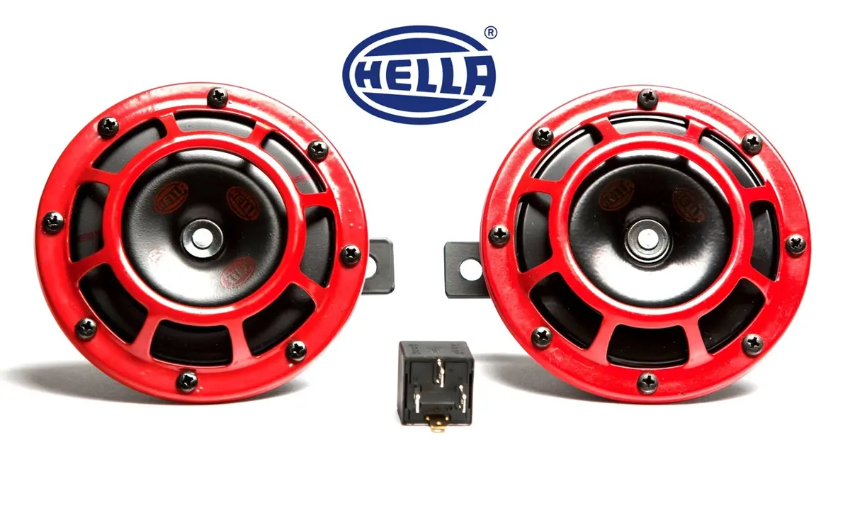 Hella Supertone Horn Kit Red 118Db Set Of 2 Incl Relay 1