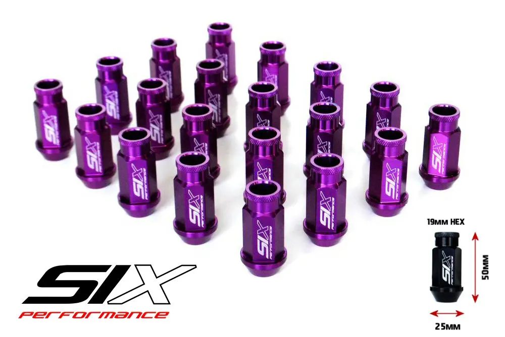 Six Lightweight Alu 7075 Lug Nuts 50Mm 12X1.25 Purple V2 20X 1