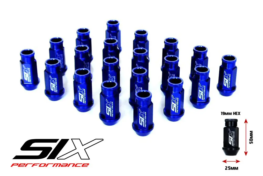 Six Lightweight Alu 7075 Lug Nuts 50Mm 12X1.25 Blue V2 20X 1