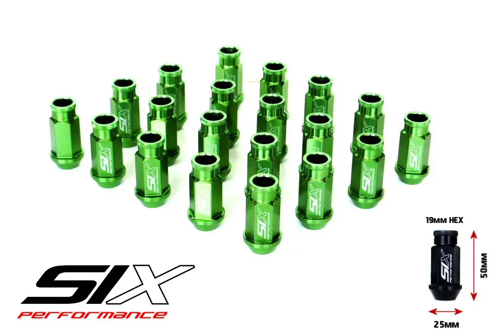 Six Lightweight Alu 7075 Lug Nuts 50Mm 12X1.50 Green V2 20X 1