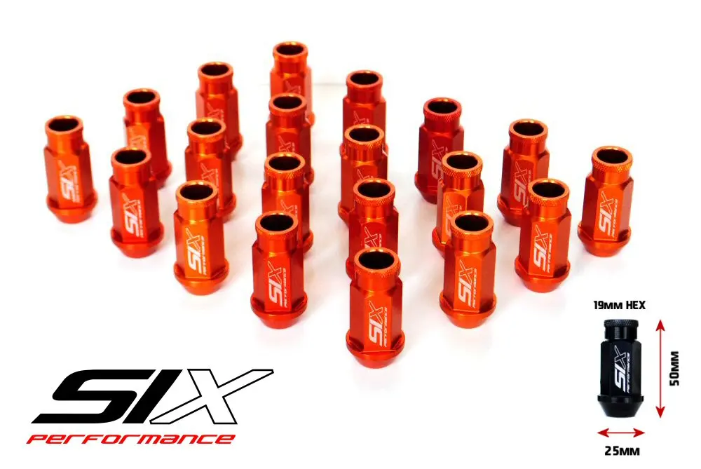 Six Lightweight Alu 7075 Lug Nuts 50Mm 12X1.25 Orange V2 20X 1