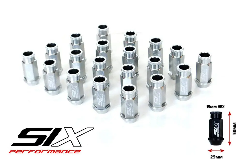 Six Lightweight Alu 7075 Lug Nuts 50Mm 12X1.25 Silver V2 20X 1