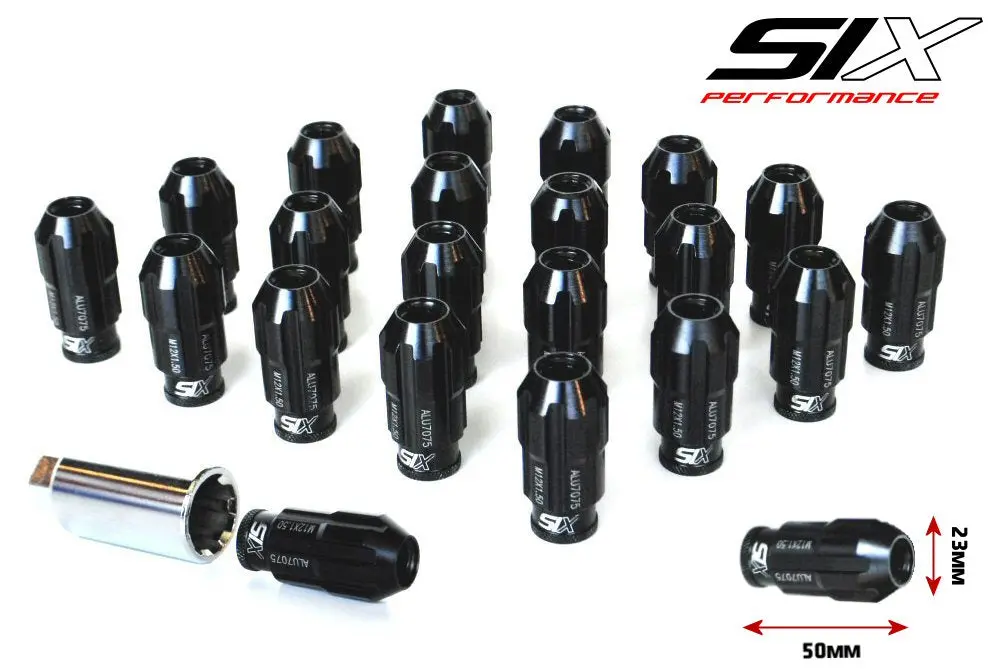 Six Lightweight Alu7075 Lug Nuts 12X1.25 Black Anti-Theft V3 1