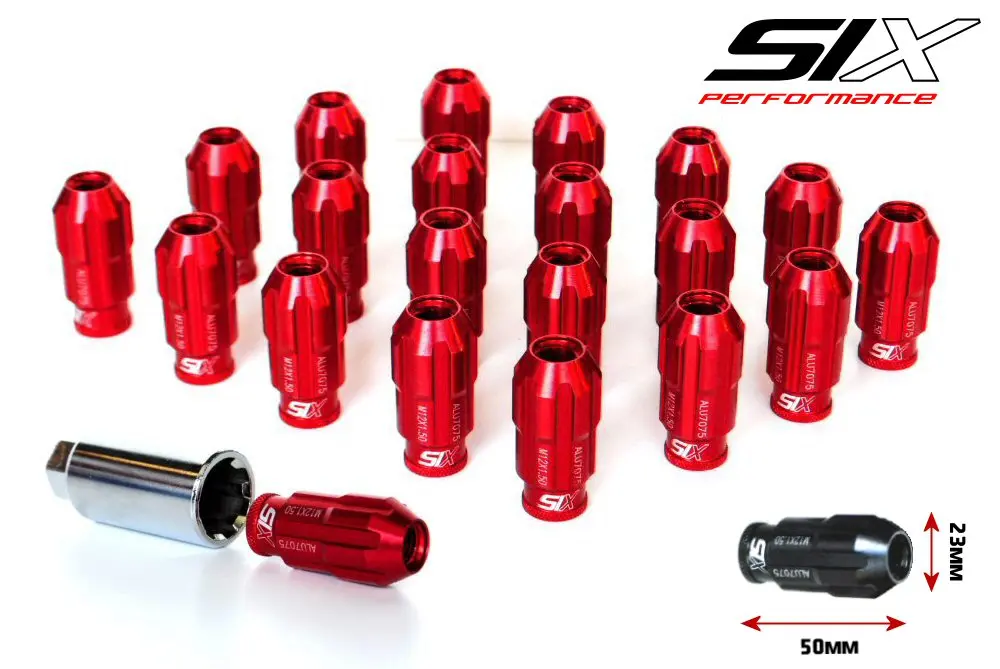 Six Lightweight Alu7075 Lug Nuts 12X1.25 Red Anti-Theft V3 1