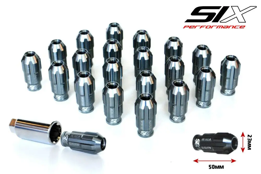 Six Lightweight Alu7075 Lug Nuts 12X1.25 Gunmetal Anti-Theft 1