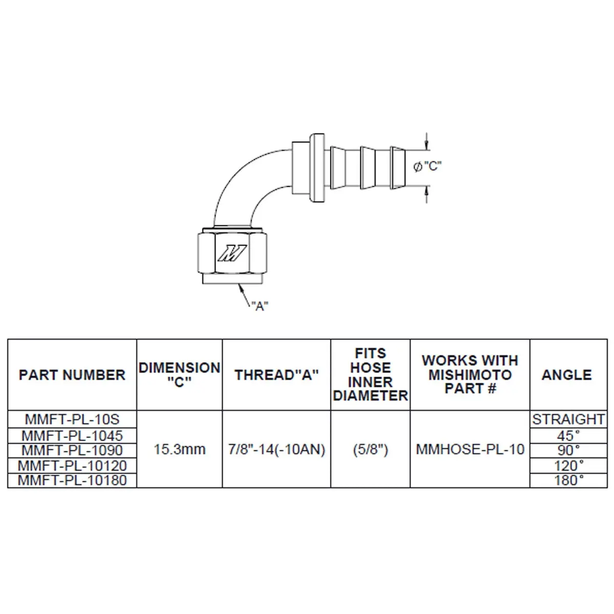 180-Degree Push Lock Fitting, -10An 1
