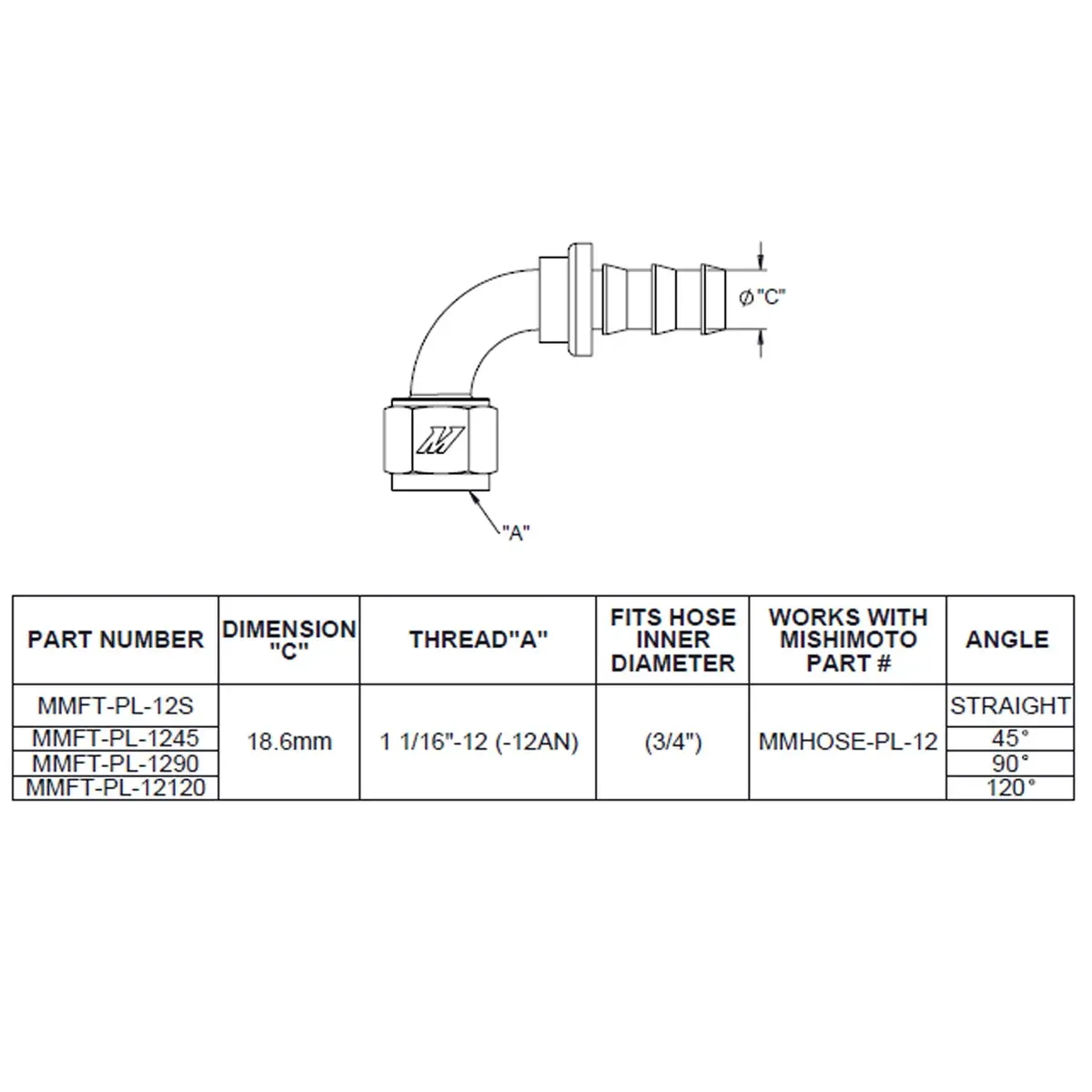 90-Degree Push Lock Fitting, -12An 1