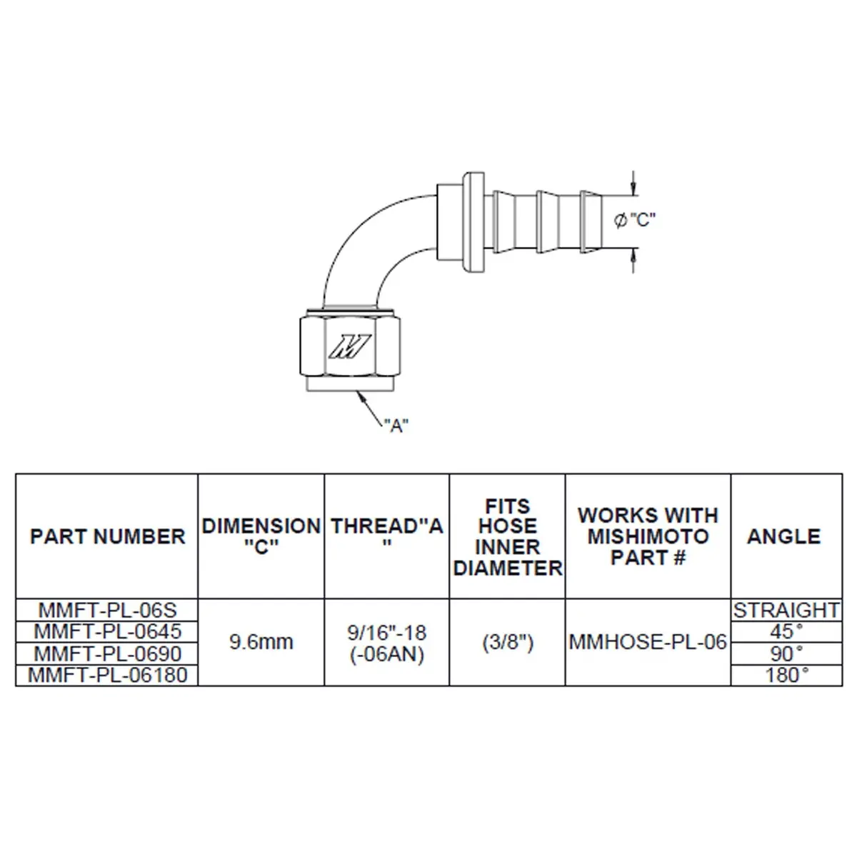 90-Degree Push Lock Fitting, -6An 1