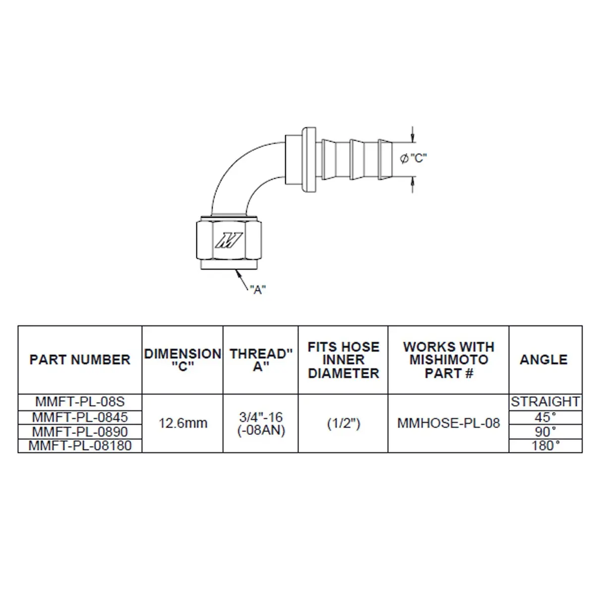 45-Degree Push Lock Fitting, -8An 1