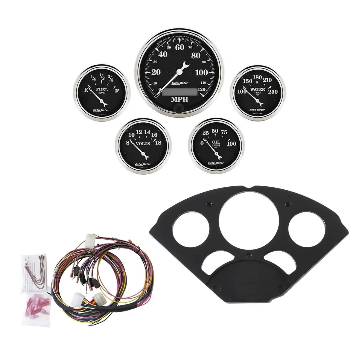 Autometer Old Tyme Black Series Gauge Cluster – 7055-Otb Vintage-Inspired Instrumentation 1