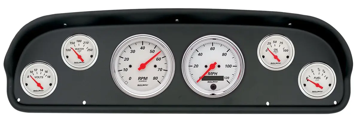 Autometer 2101-03 Arctic White Instrument Cluster – 5-Gauge Analog Dash Kit With White Dial Face 1
